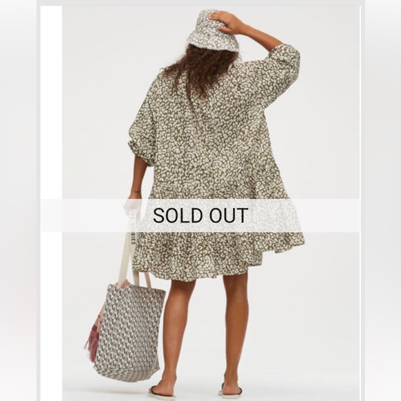 H&M hm Tiered Patterned Wide-cut V neck Tunic Mini Dress Cotton Cover Up XS NWT - Picture 5 of 16